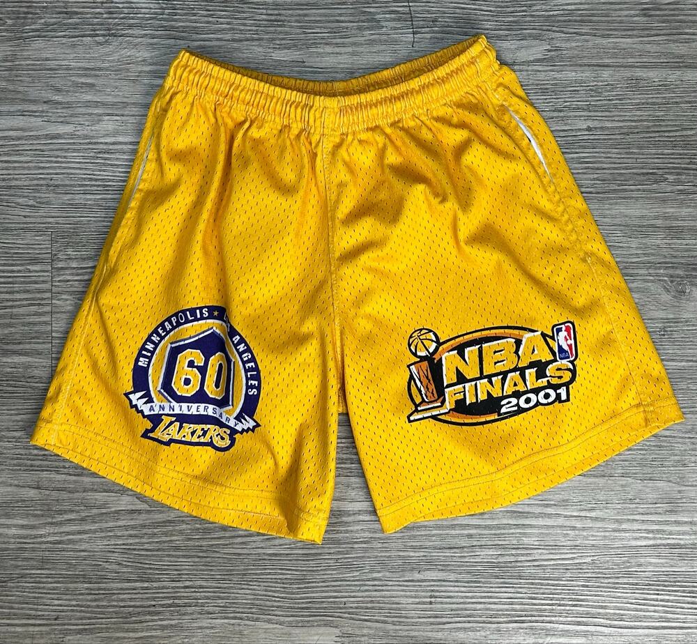 Unksw Yellow Mesh Shorts LA Lakers 60th Anniversary 2001 NBA Finals Mens Size M